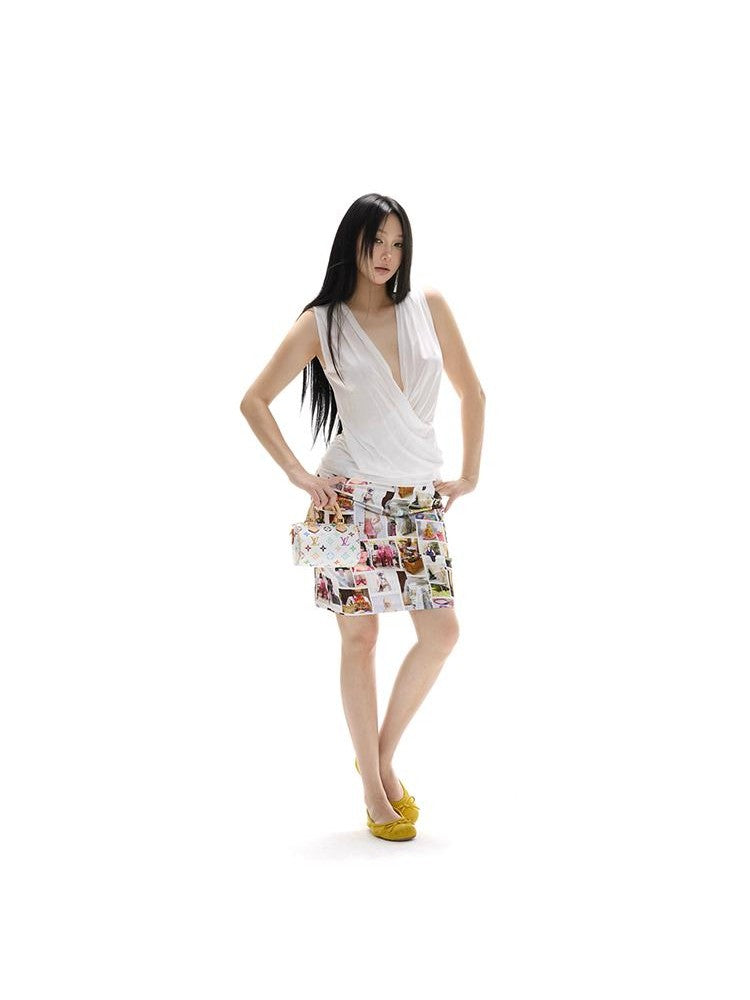 itsdinn Portrait Print Slim Fit Mid Waist Sheath Women&