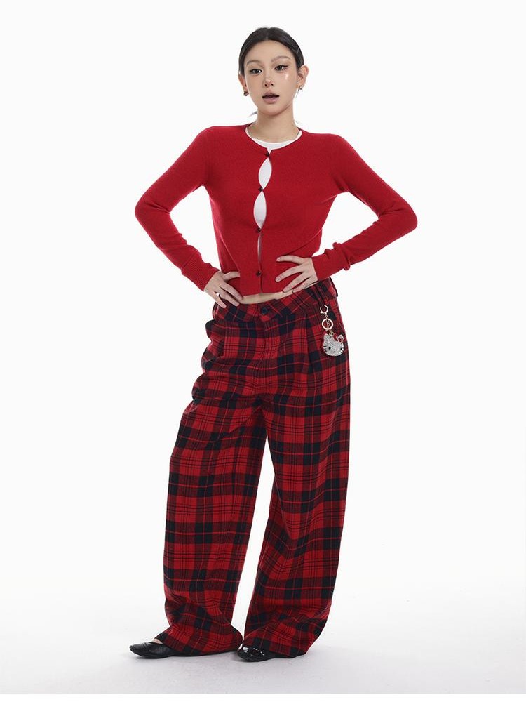 itsdinn Relaxed Drapey Brushed Plaid Low Rise Women&