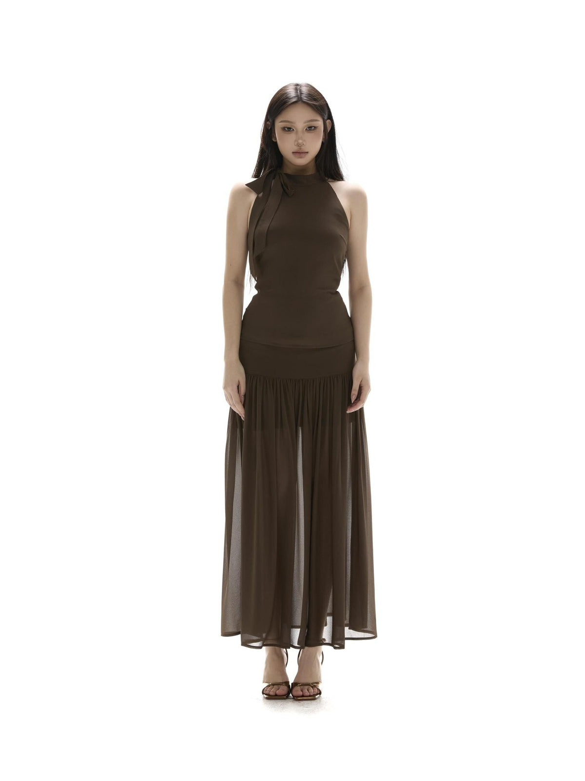 itsdinn Resort Chiffon Halter Waist Slimming Women&