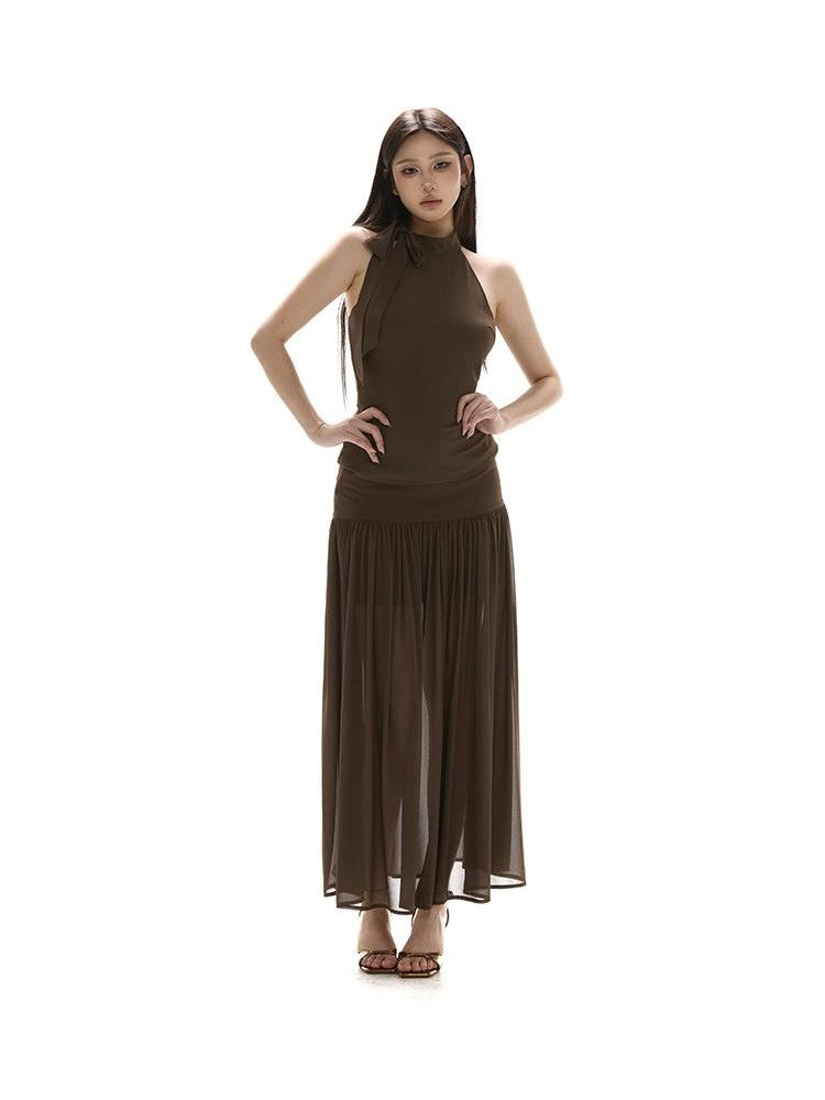 itsdinn Resort Chiffon Halter Waist Slimming Women&