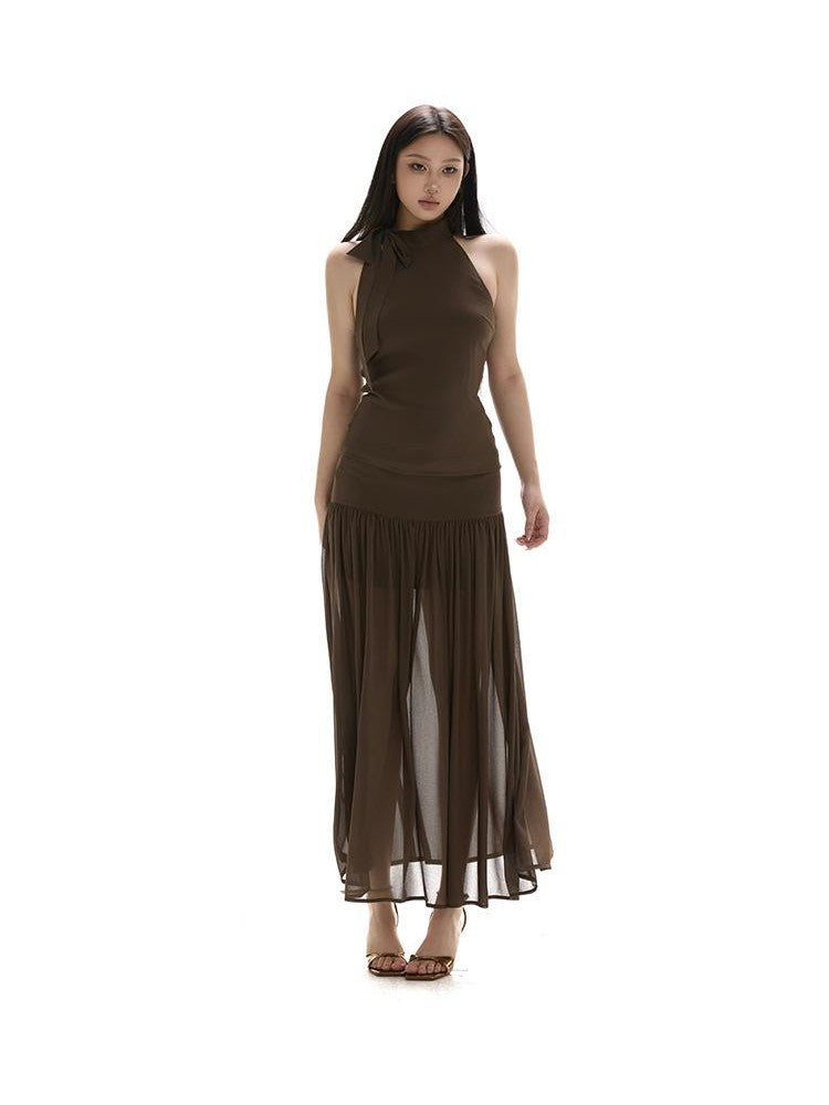 itsdinn Resort Chiffon Halter Waist Slimming Women&
