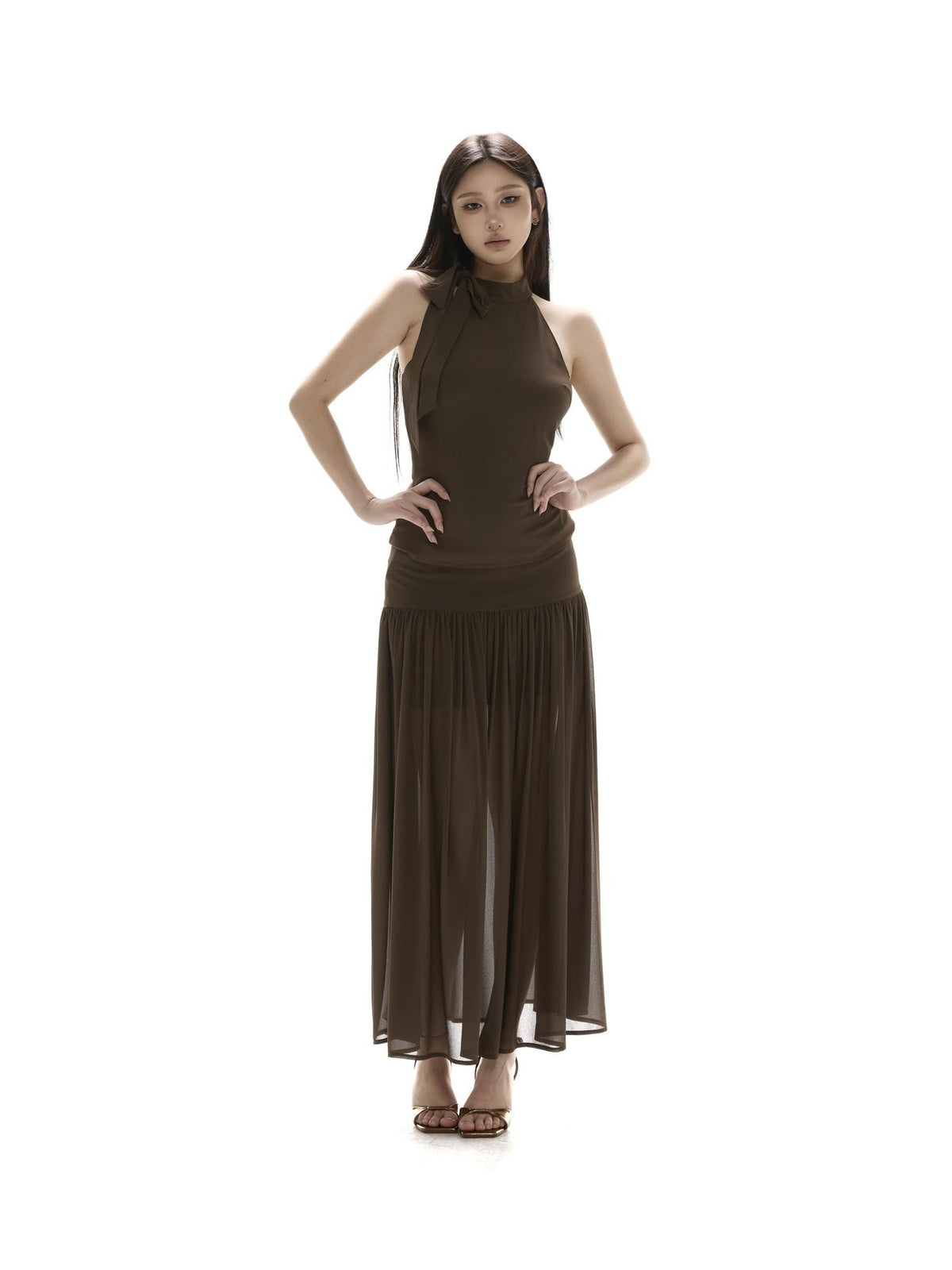 itsdinn Resort Chiffon Halter Waist Slimming Women&