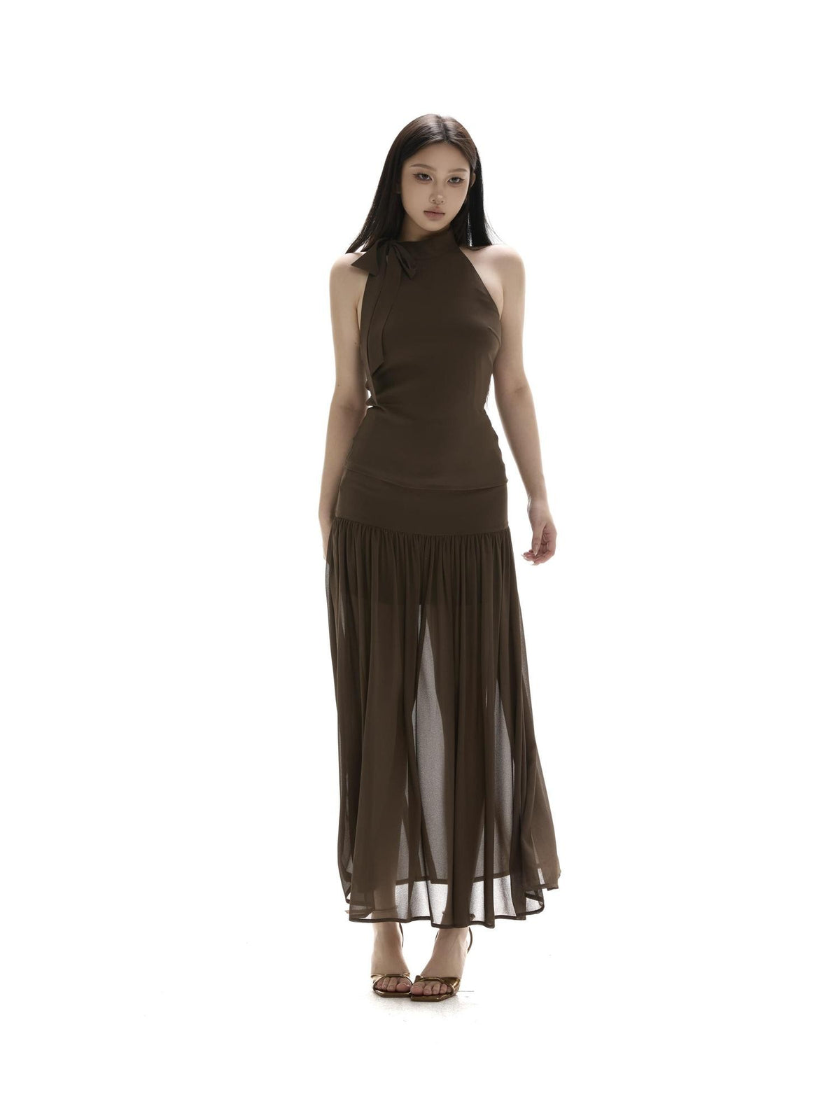 itsdinn Resort Chiffon Halter Waist Slimming Women&