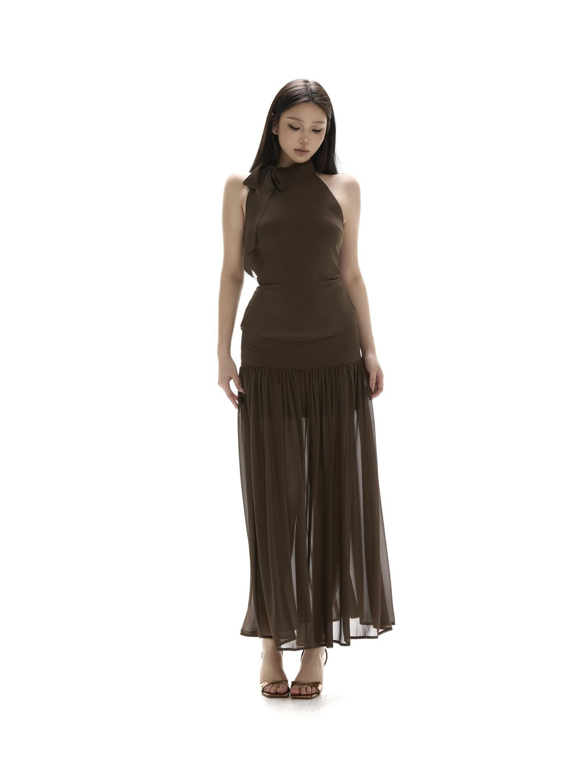 itsdinn Resort Chiffon Halter Waist Slimming Women&
