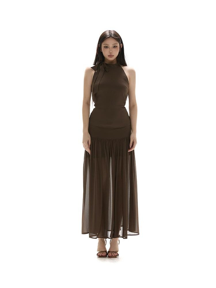 itsdinn Resort Chiffon Halter Waist Slimming Women&