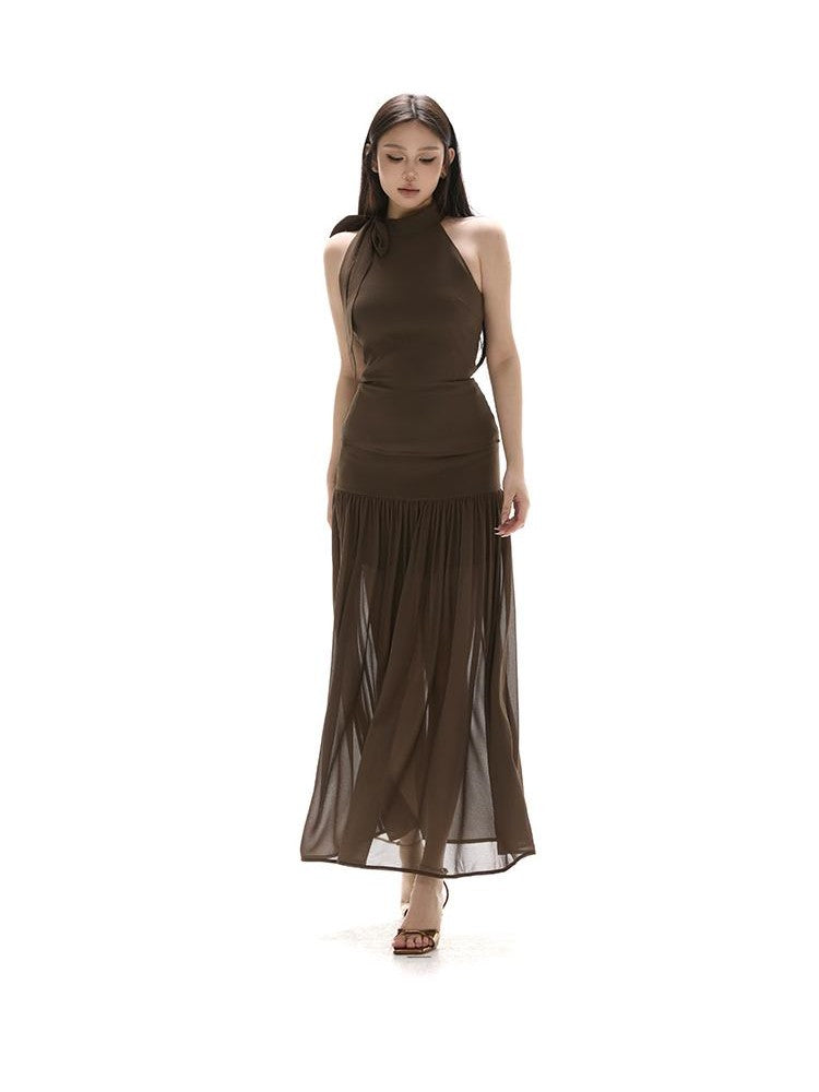 itsdinn Resort Chiffon Halter Waist Slimming Women&