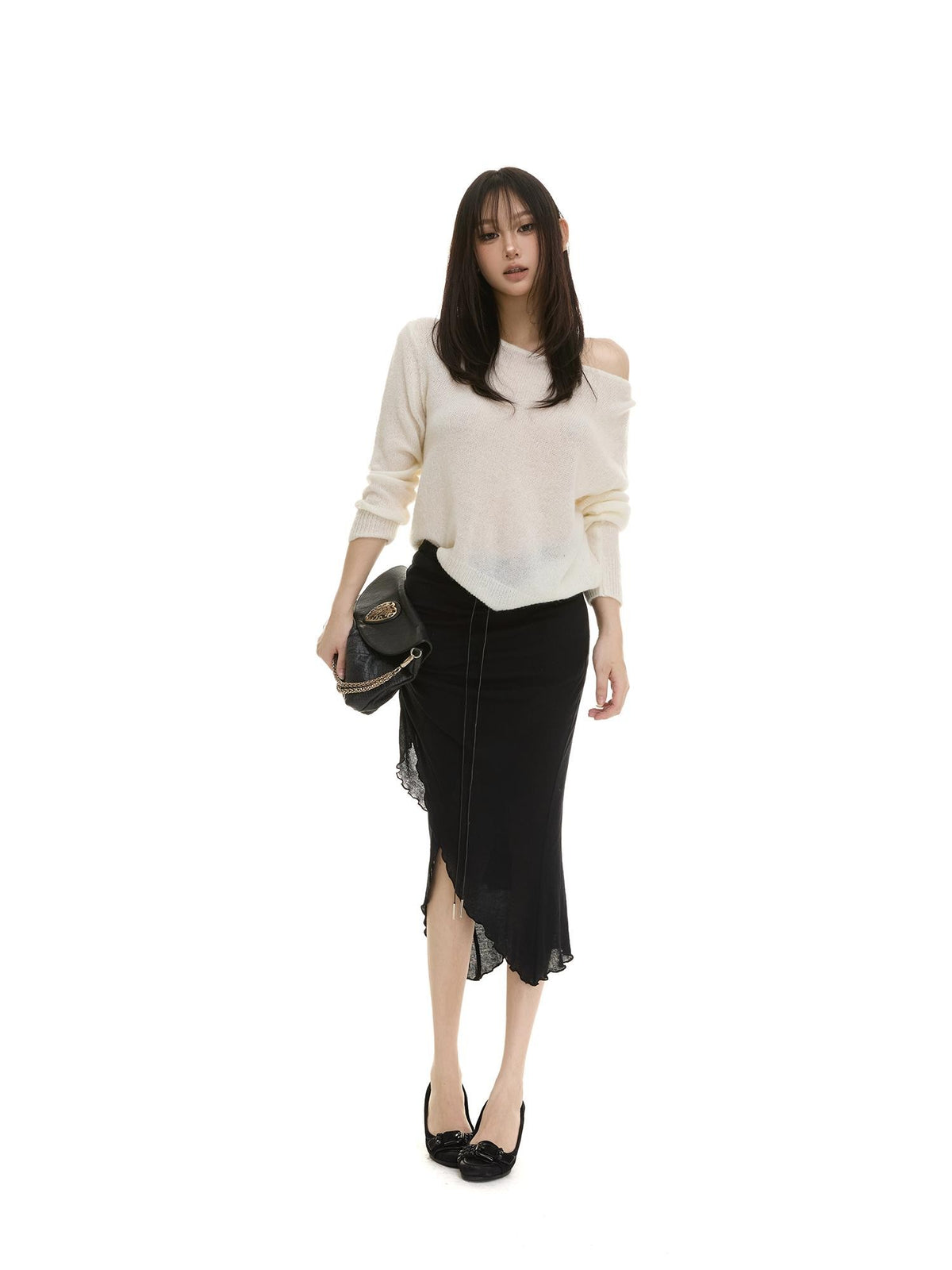 itsdinn Ruffled Asymmetric Drawstring Ruched Front Slit Women&