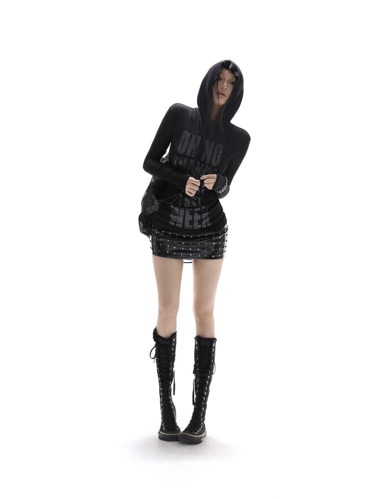 itsdinn Sheer Hooded Record Print Women&