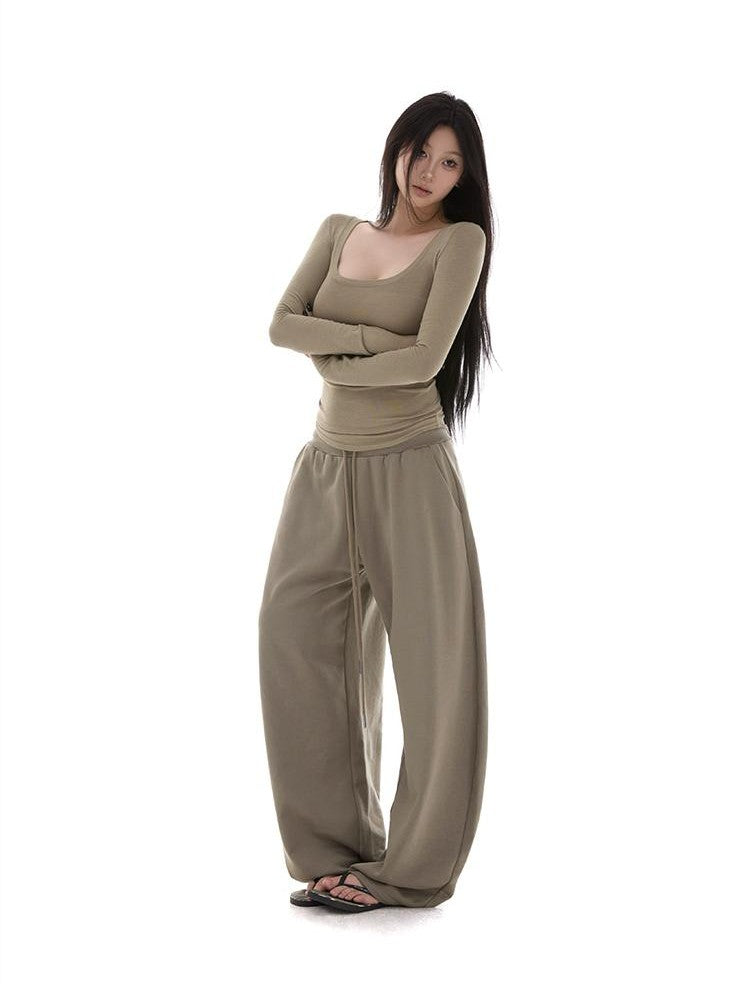itsdinn Sheer U Neck Slim Fit High Low Hem Women&