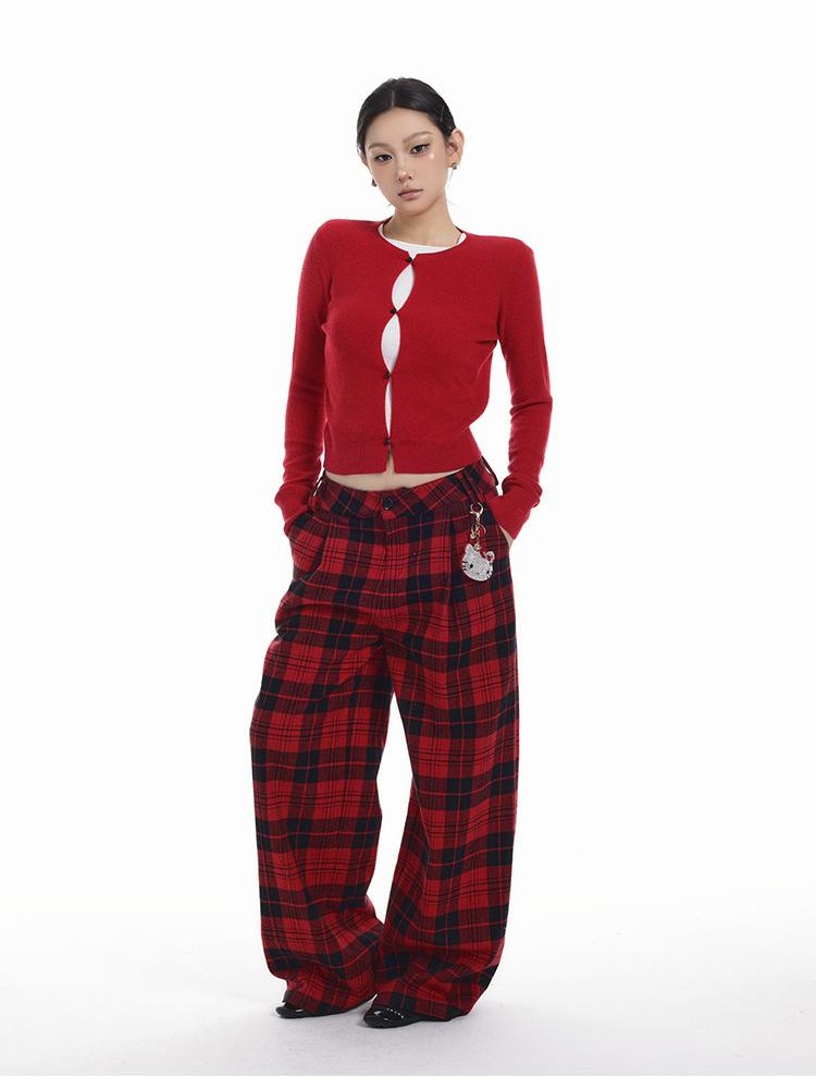 itsdinn Slouchy Cropped Crew Neck Mushroom Button Women&