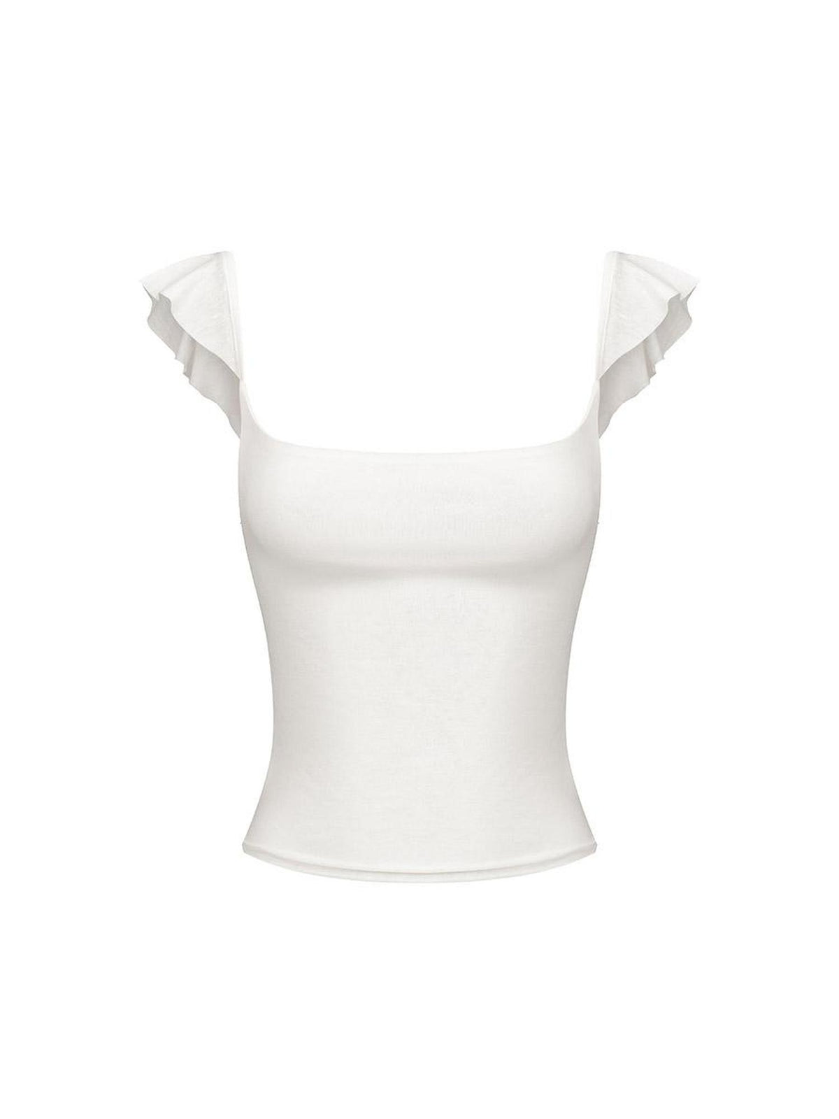 itsdinn Solid Double Layer Flutter Wing Sleeve Women&