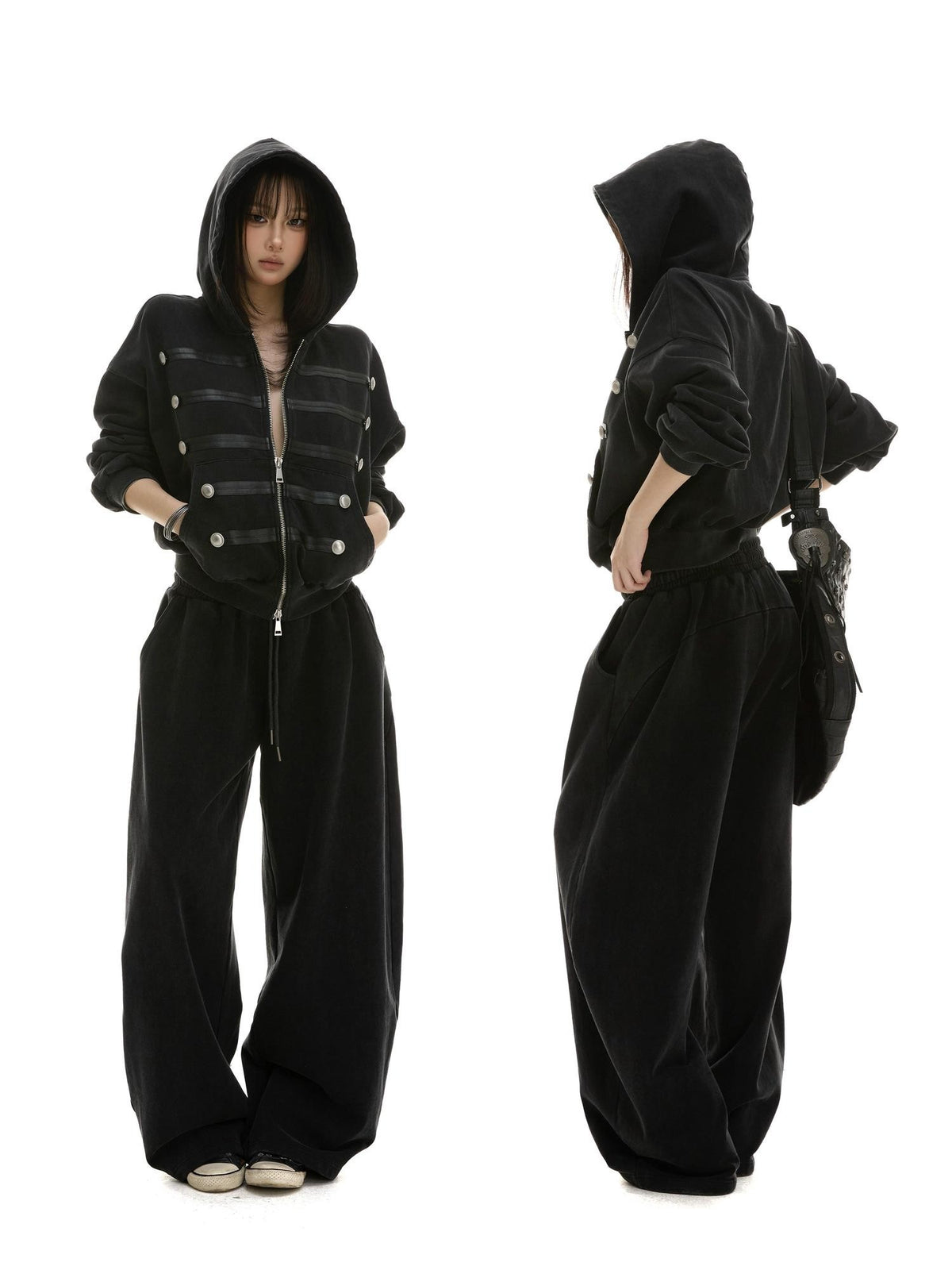itsdinn Striped Double Breasted Washed Zip Women&