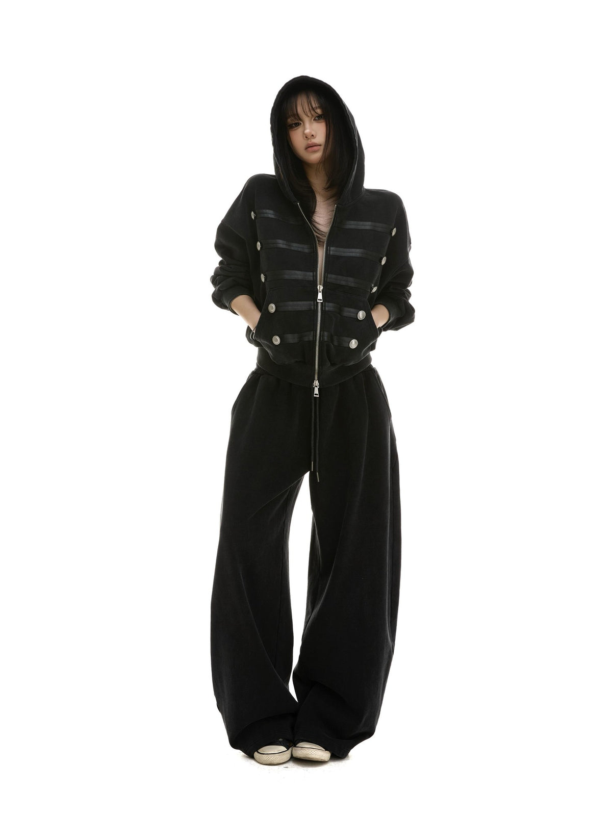 itsdinn Striped Double Breasted Washed Zip Women&