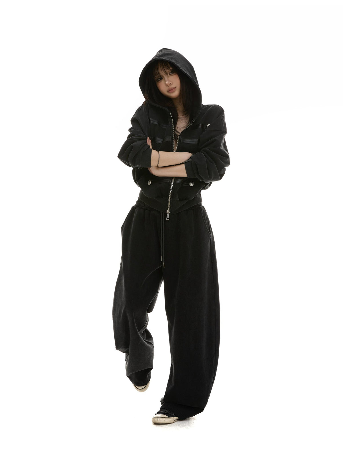itsdinn Striped Double Breasted Washed Zip Women&