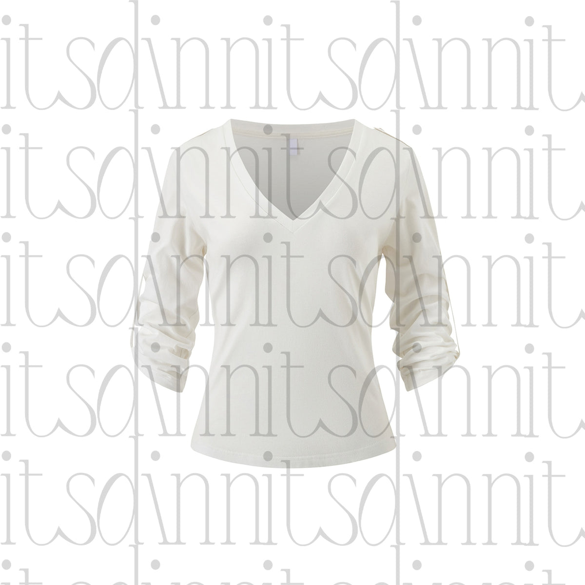 itsdinn_Three_Color_Hand_Rolled_V-neck_Three_Quarter_Women&