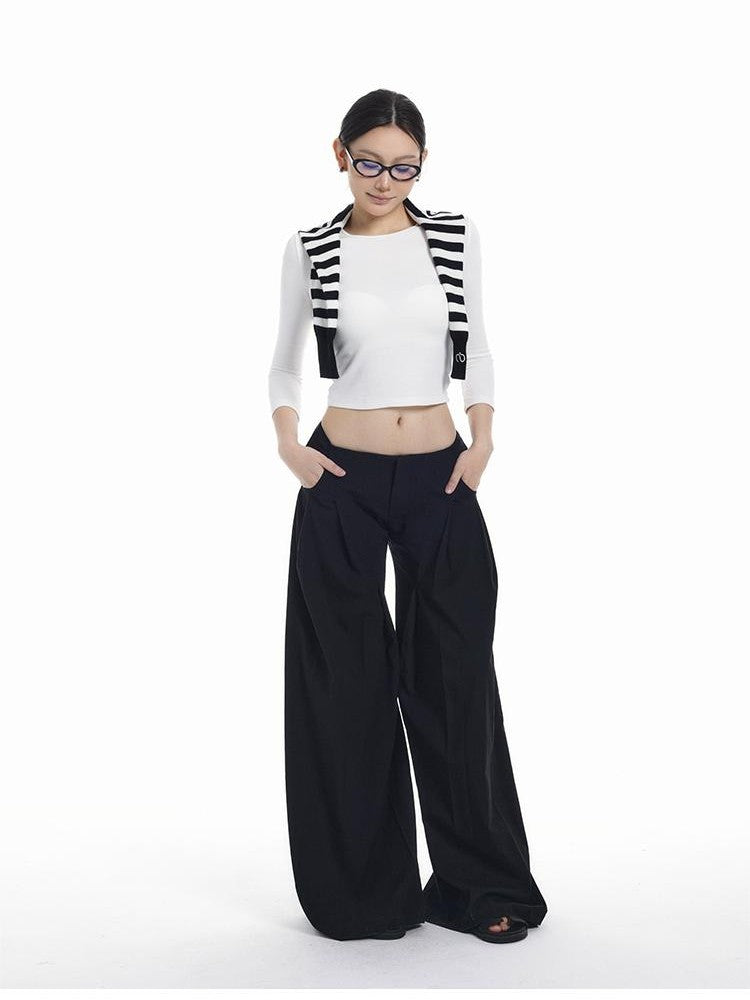 itsdinn Tri Color Crewneck Pocket Slim Fit Women&