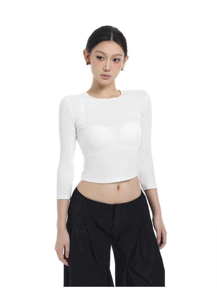itsdinn Tri Color Crewneck Pocket Slim Fit Women&