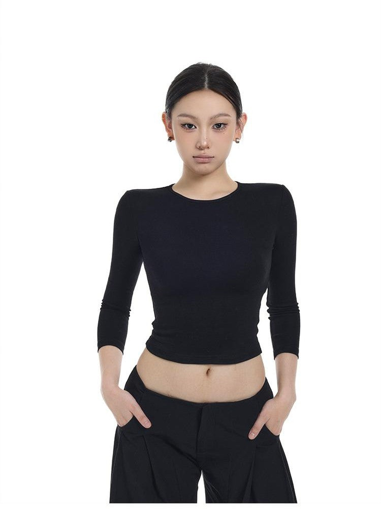 itsdinn Tri Color Crewneck Pocket Slim Fit Women&