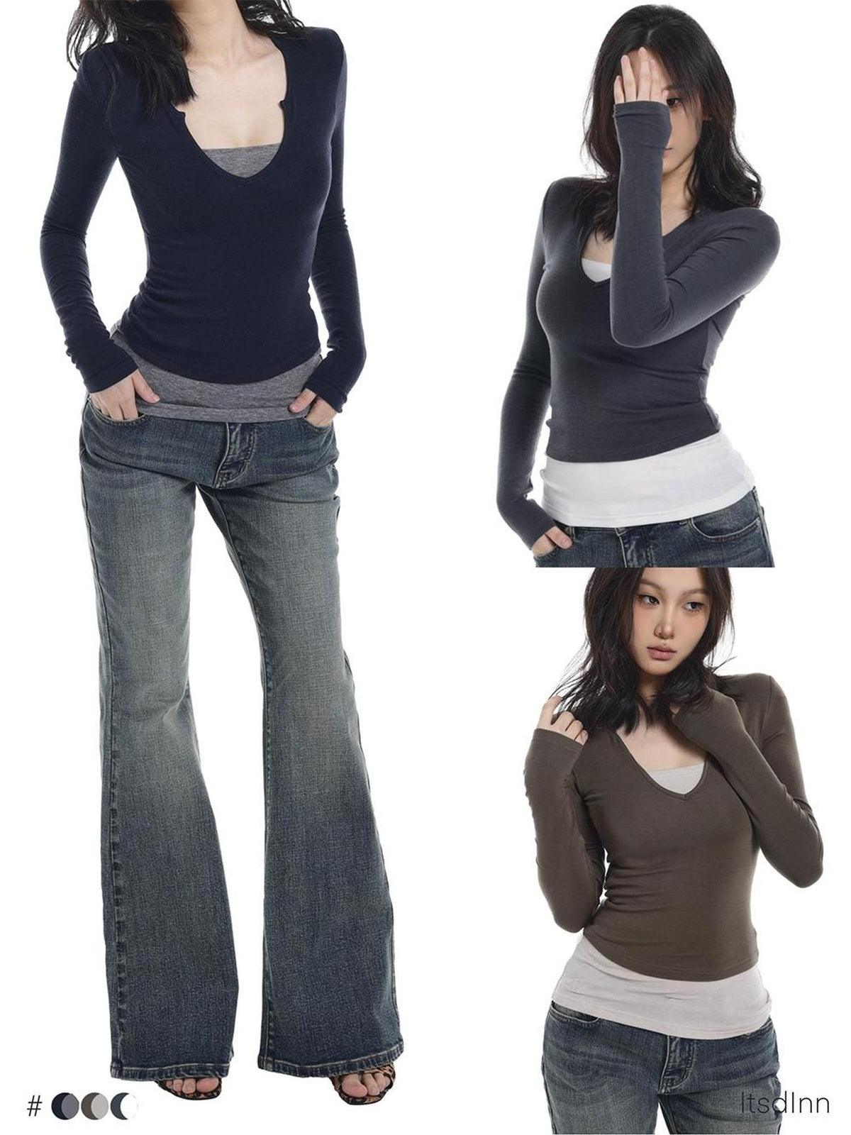 itsdinn Tricolor Brushed Layered Women&