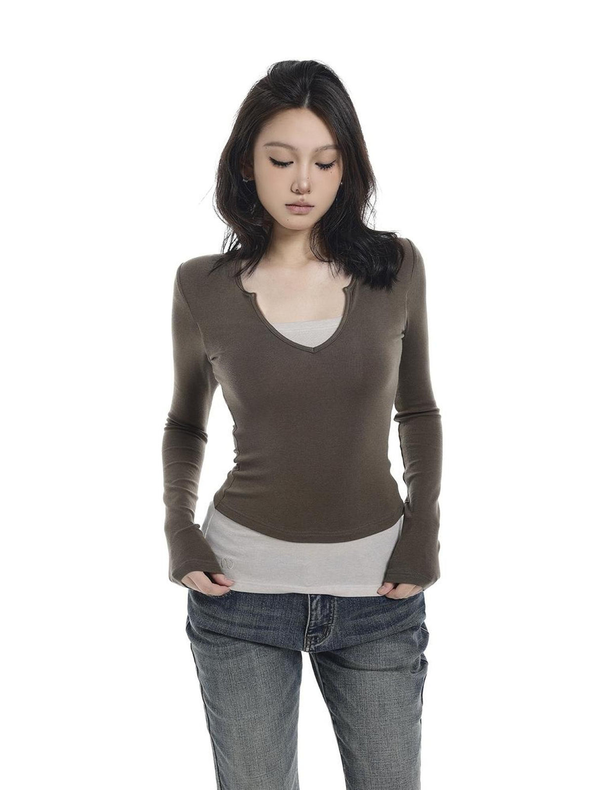 itsdinn Tricolor Brushed Layered Women&