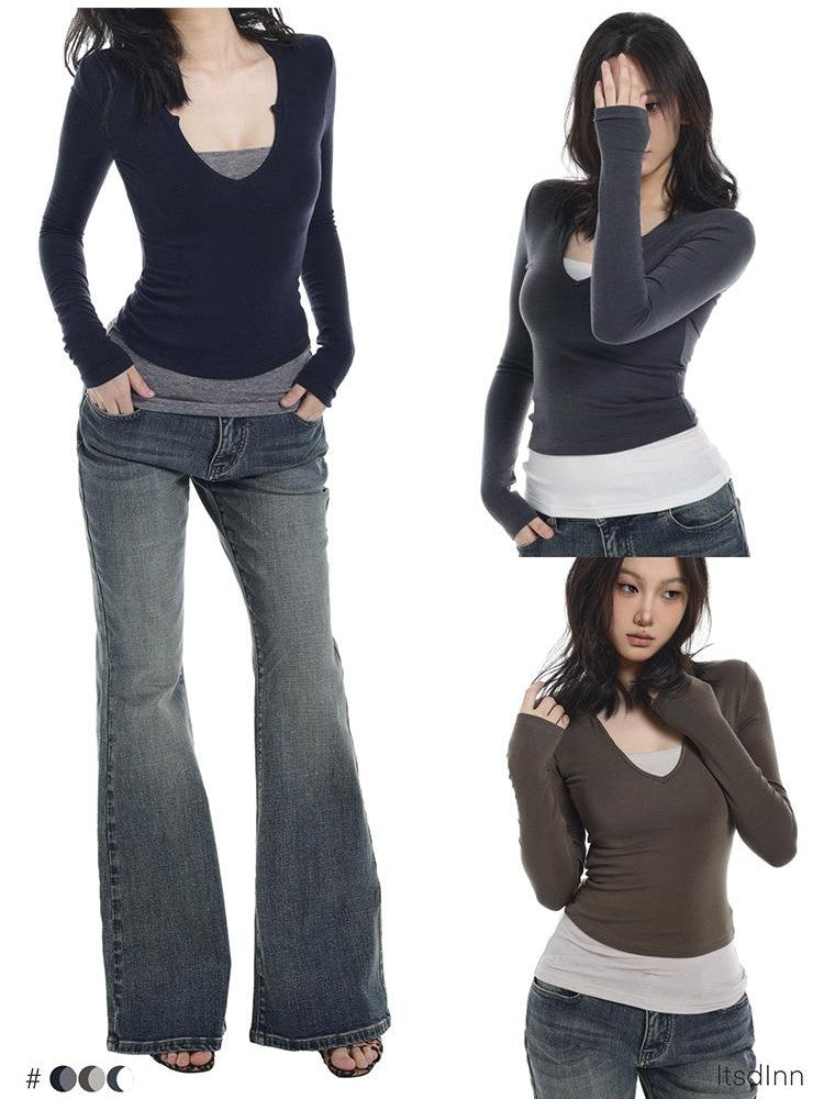 itsdinn Tricolor Brushed Layered Women&