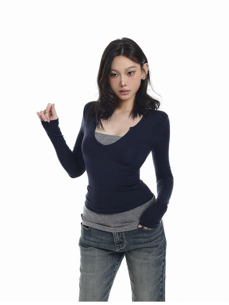 itsdinn Tricolor Brushed Layered Women&