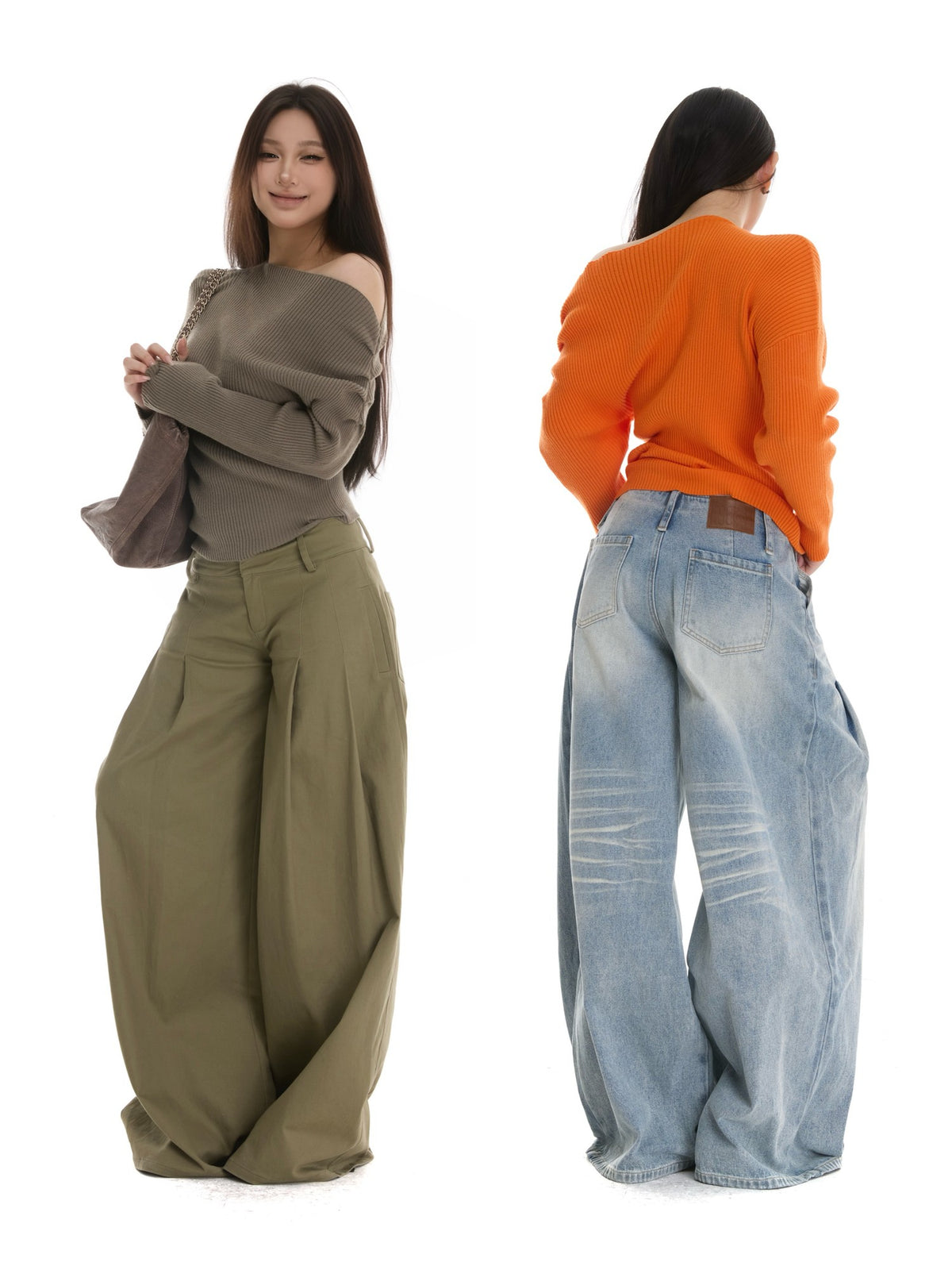 itsdinn Two Tone Slanted Shoulder Vertical Rib Ruched Waist Women&
