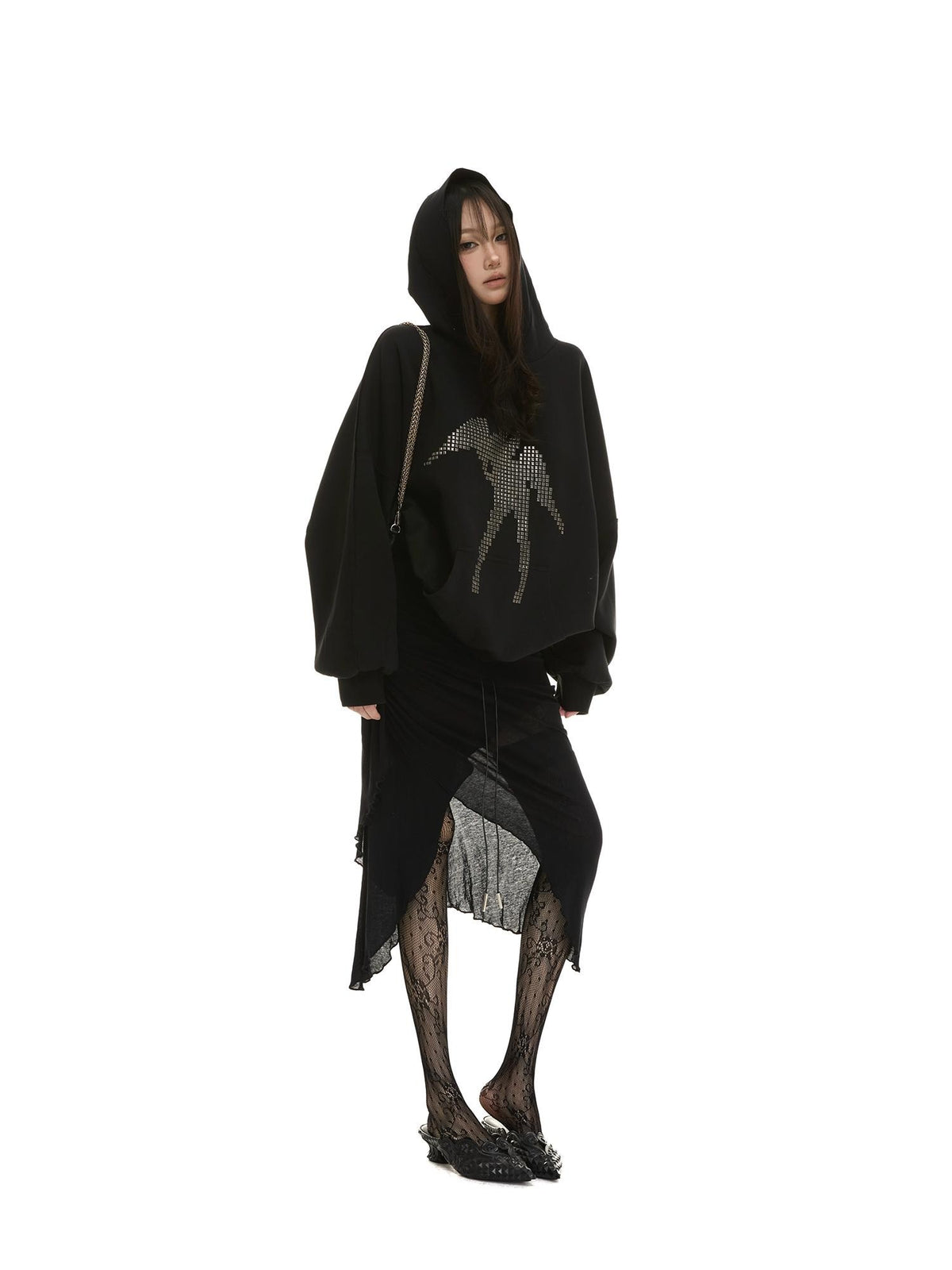 itsdinn Two Tone Studded Hooded Drop Shoulder Women&