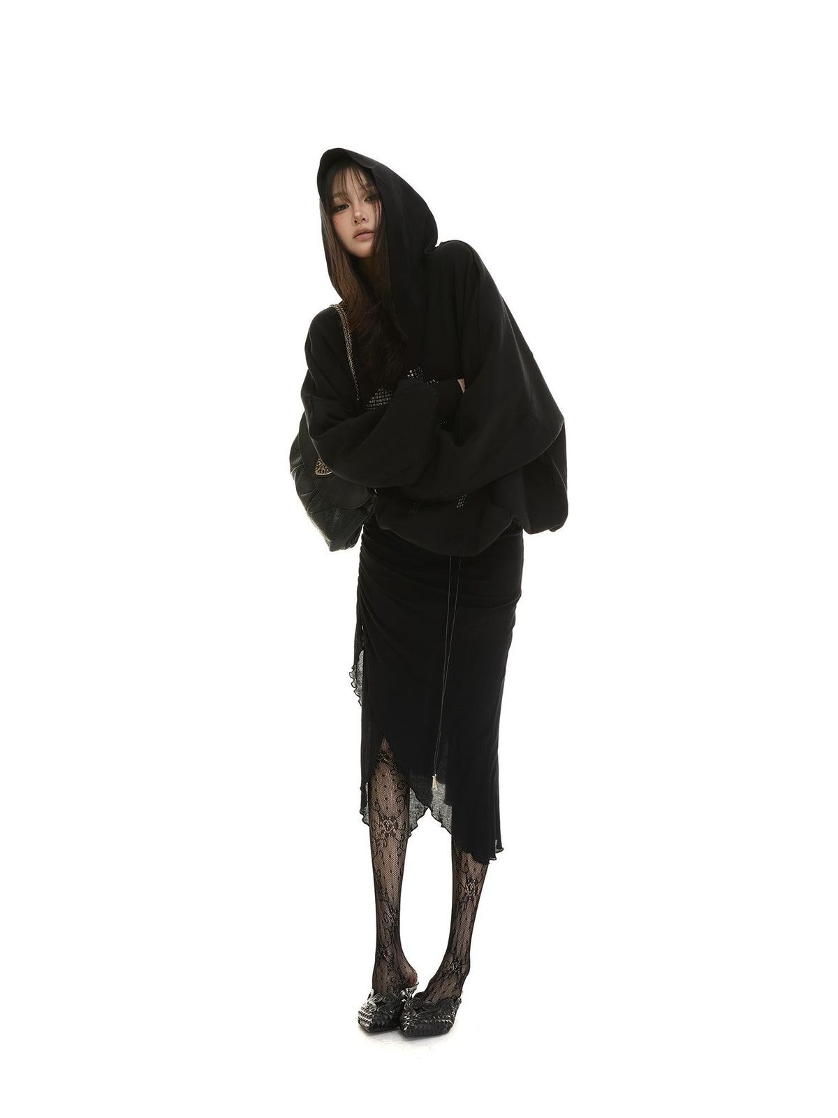 itsdinn Two Tone Studded Hooded Drop Shoulder Women&