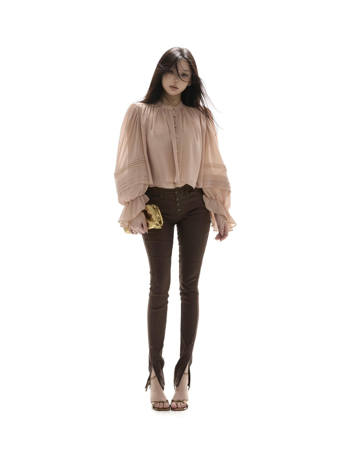 itsdinn Victorian Sheer Ruffle Lantern Sleeve Women&