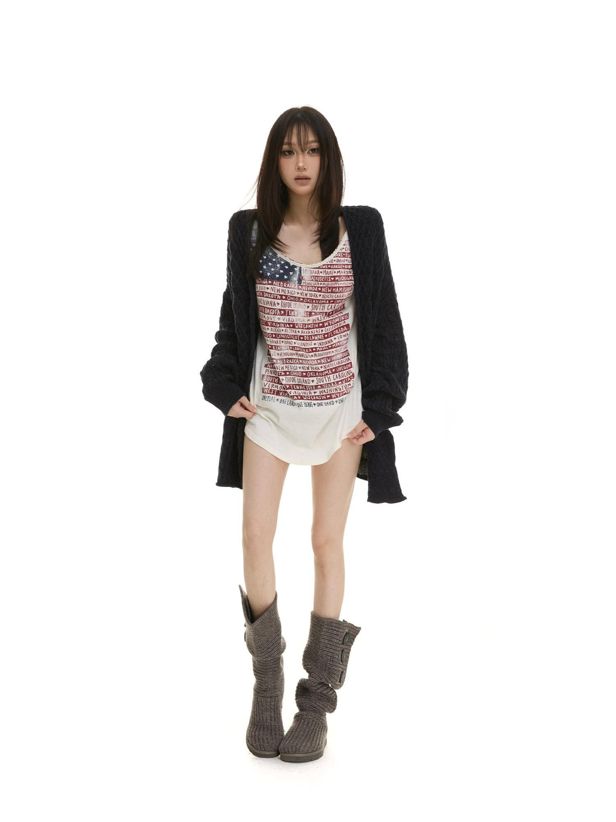 itsdinn Vintage Distressed Print U Neck Women&