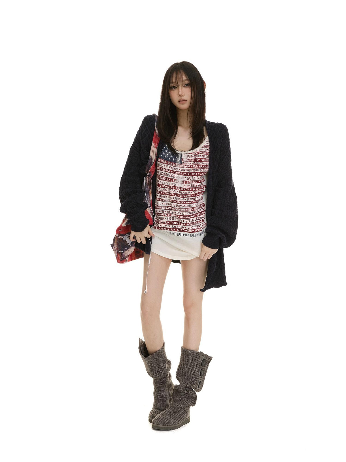 itsdinn Vintage Distressed Print U Neck Women&