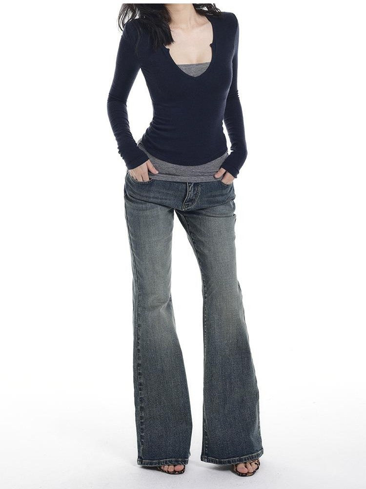 itsdinn Vintage Grey Blue Slim Fit Mid Rise Women&