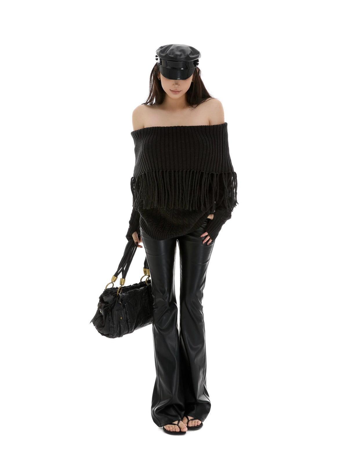 itsdinn Vintage Tassel Patchwork Cable Knit Women&