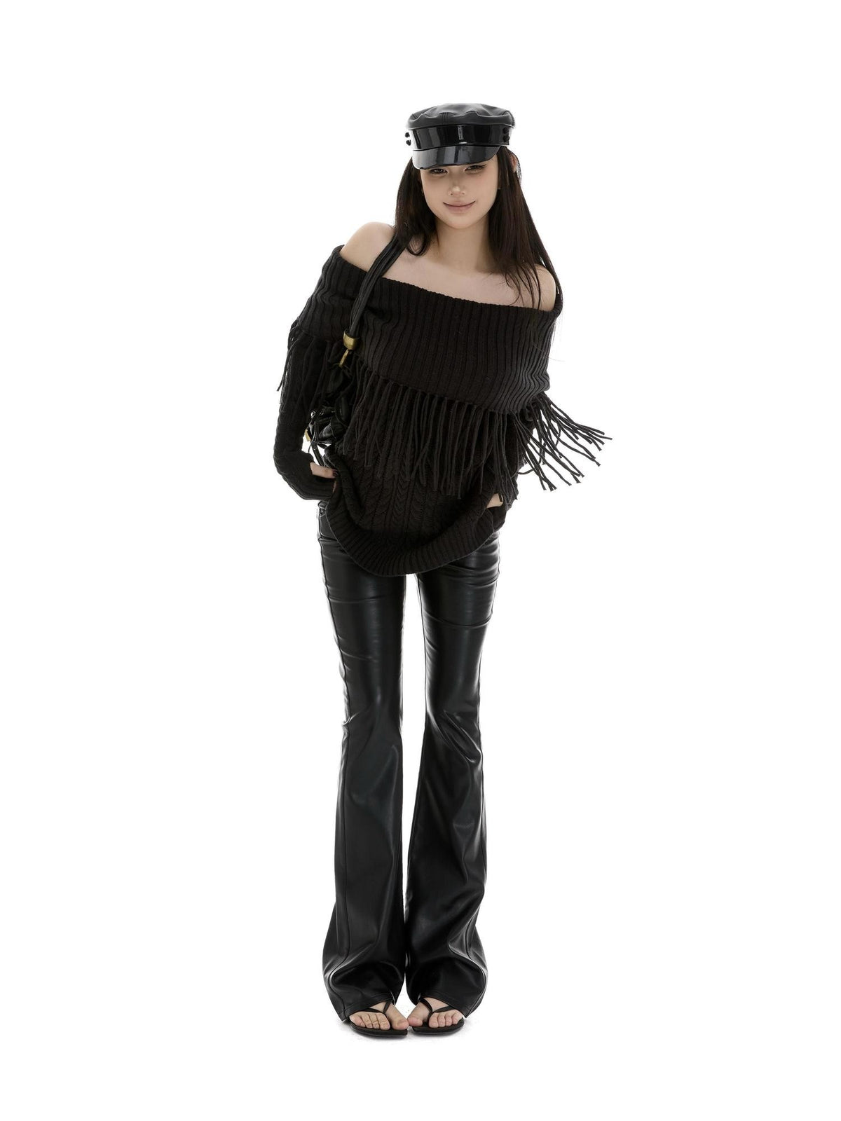 itsdinn Vintage Tassel Patchwork Cable Knit Women&