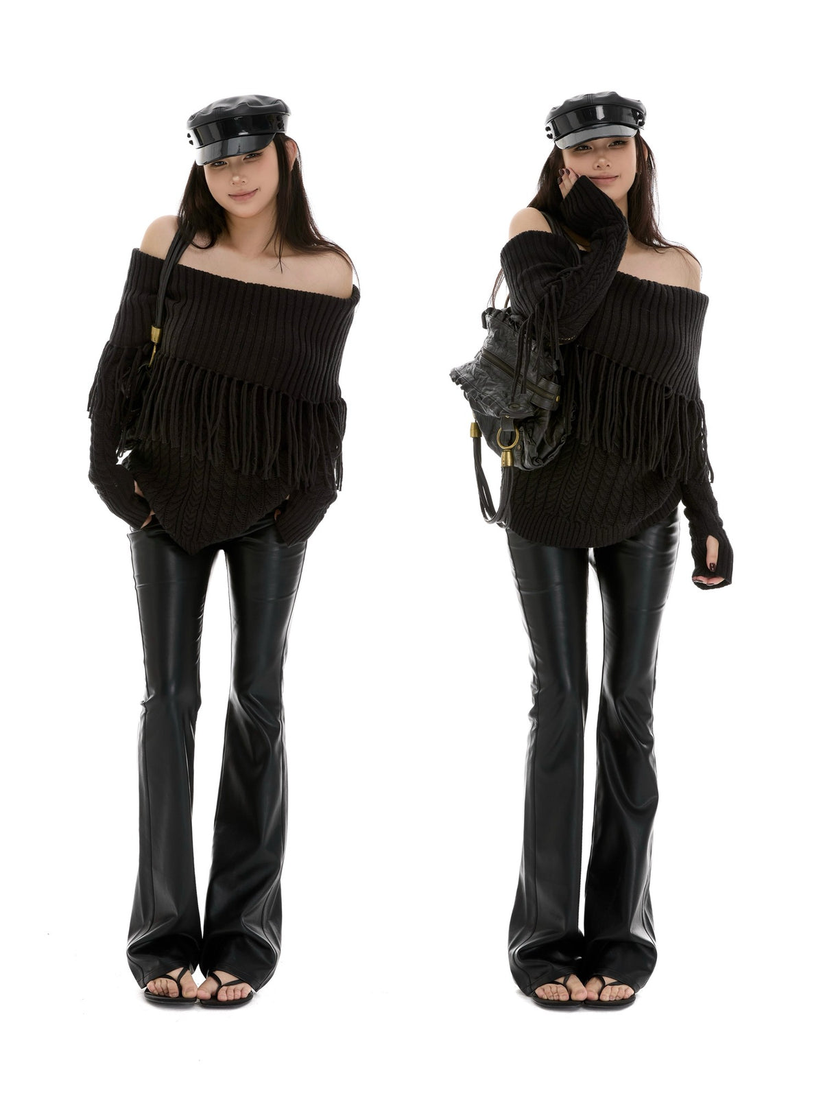 itsdinn Vintage Tassel Patchwork Cable Knit Women&
