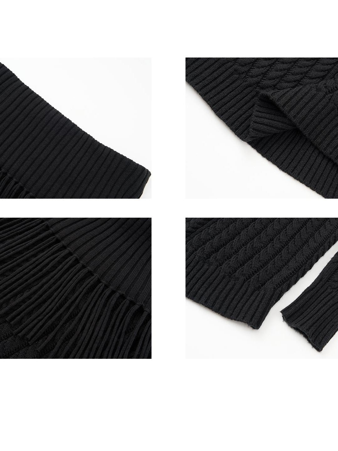 itsdinn Vintage Tassel Patchwork Cable Knit Women&