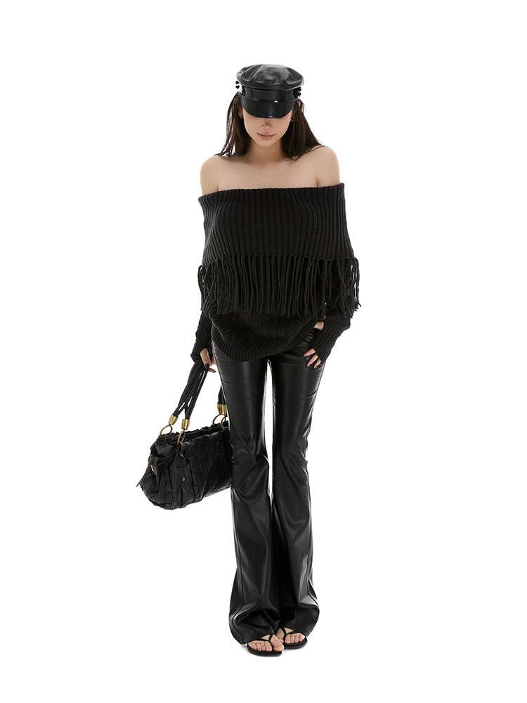 itsdinn Vintage Tassel Patchwork Cable Knit Women&