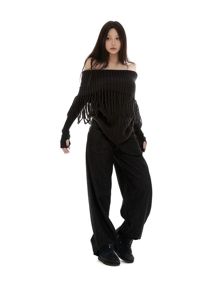 itsdinn Vintage Tassel Patchwork Cable Knit Women&