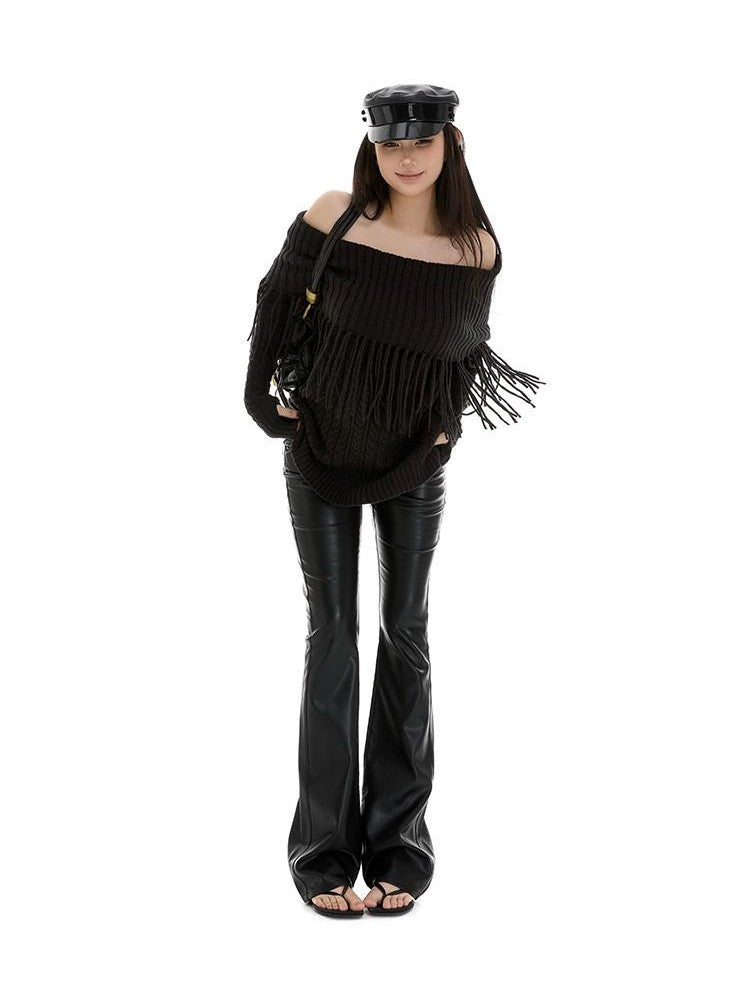 itsdinn Vintage Tassel Patchwork Cable Knit Women&