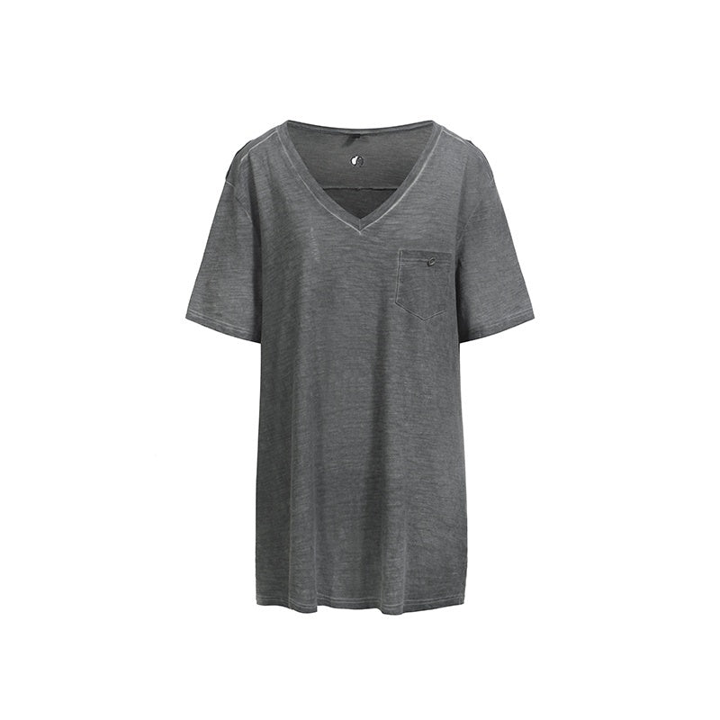 itsdinn_Washed_V-neck_Short_Sleeve_Solid_Loose_Women&