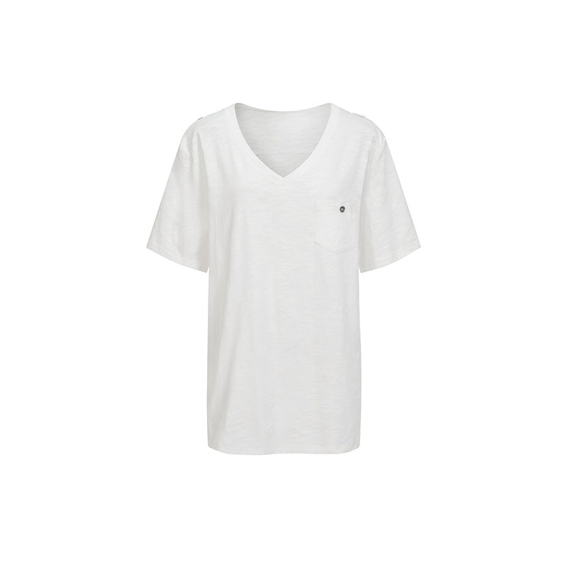 itsdinn_Washed_V-neck_Short_Sleeve_Solid_Loose_Women&