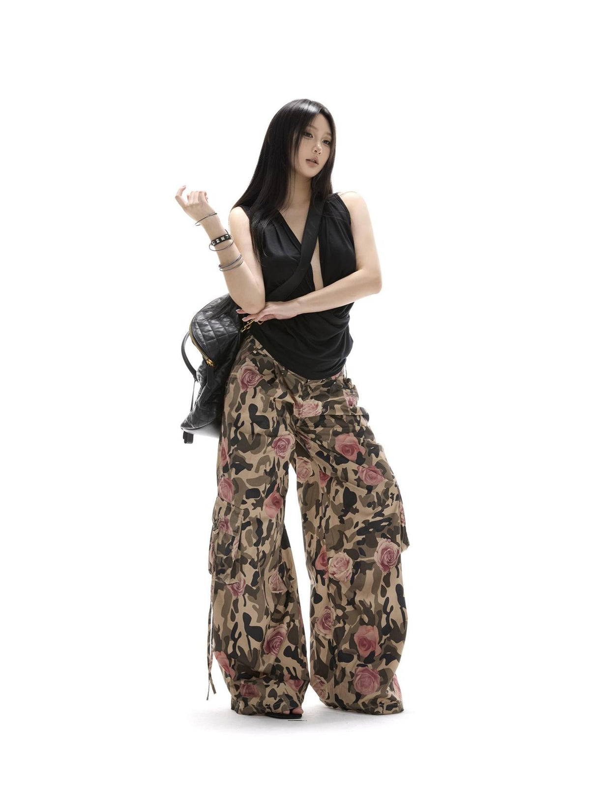 itsdinn Wild Rose Printed Camo Cargo Women&