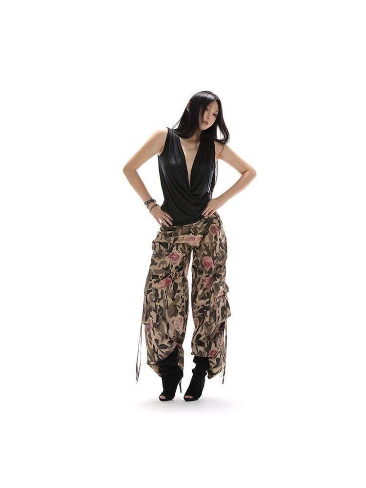itsdinn Wild Rose Printed Camo Cargo Women&