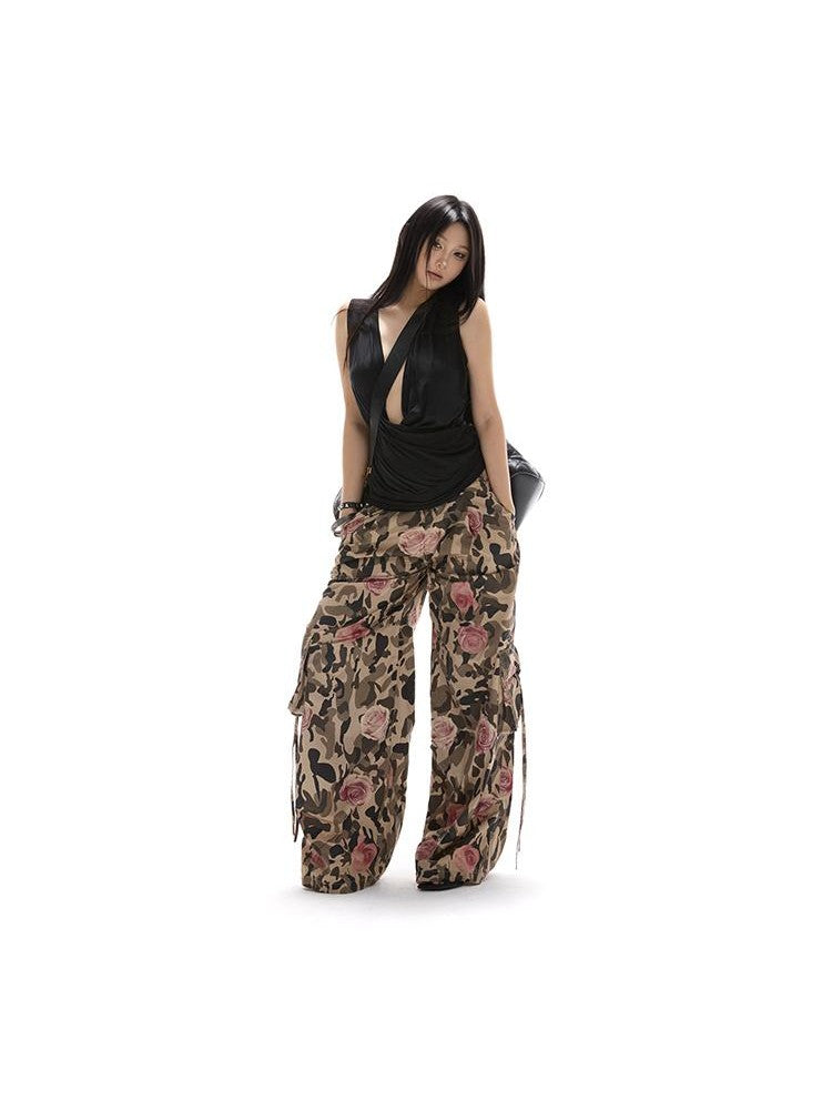 itsdinn Wild Rose Printed Camo Cargo Women&