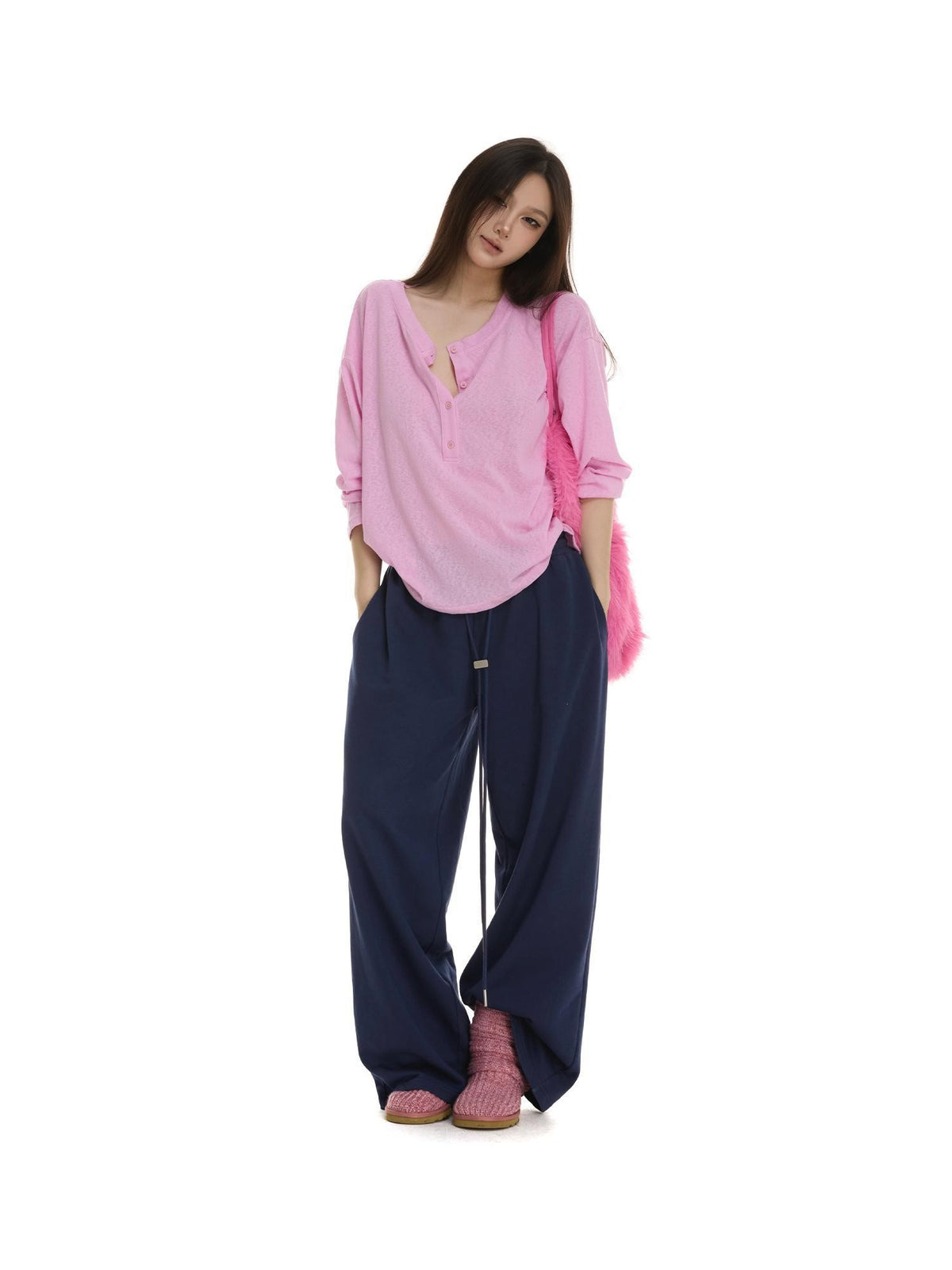 itsdinn Woven Drawstring Metal Buckle Elastic Waist Women&
