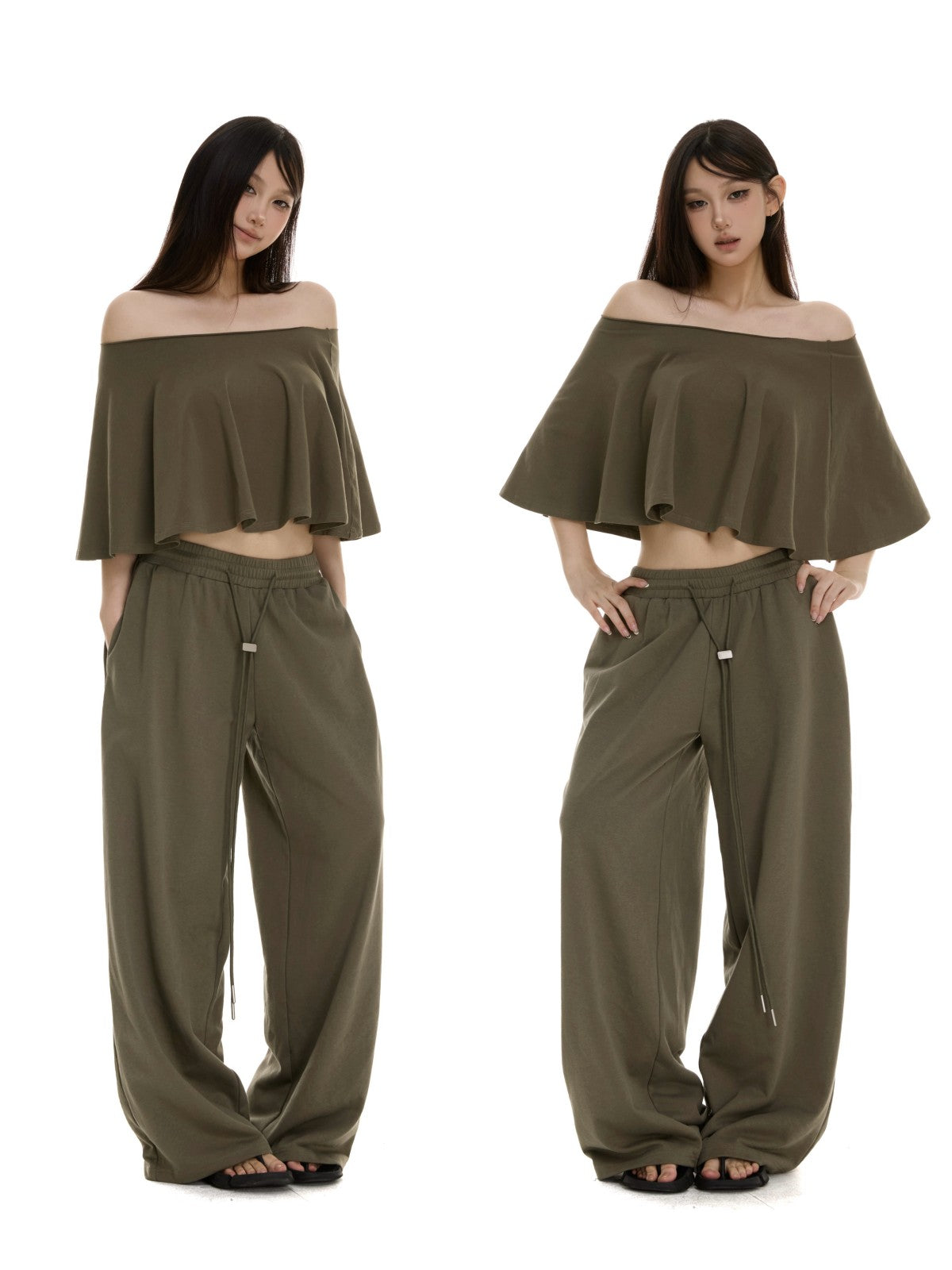 itsdinn Woven Drawstring Metal Buckle Elastic Waist Women&