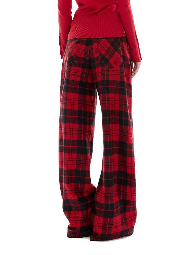 itsdinn Yarn Dyed Red Plaid Retro Low Rise Women&