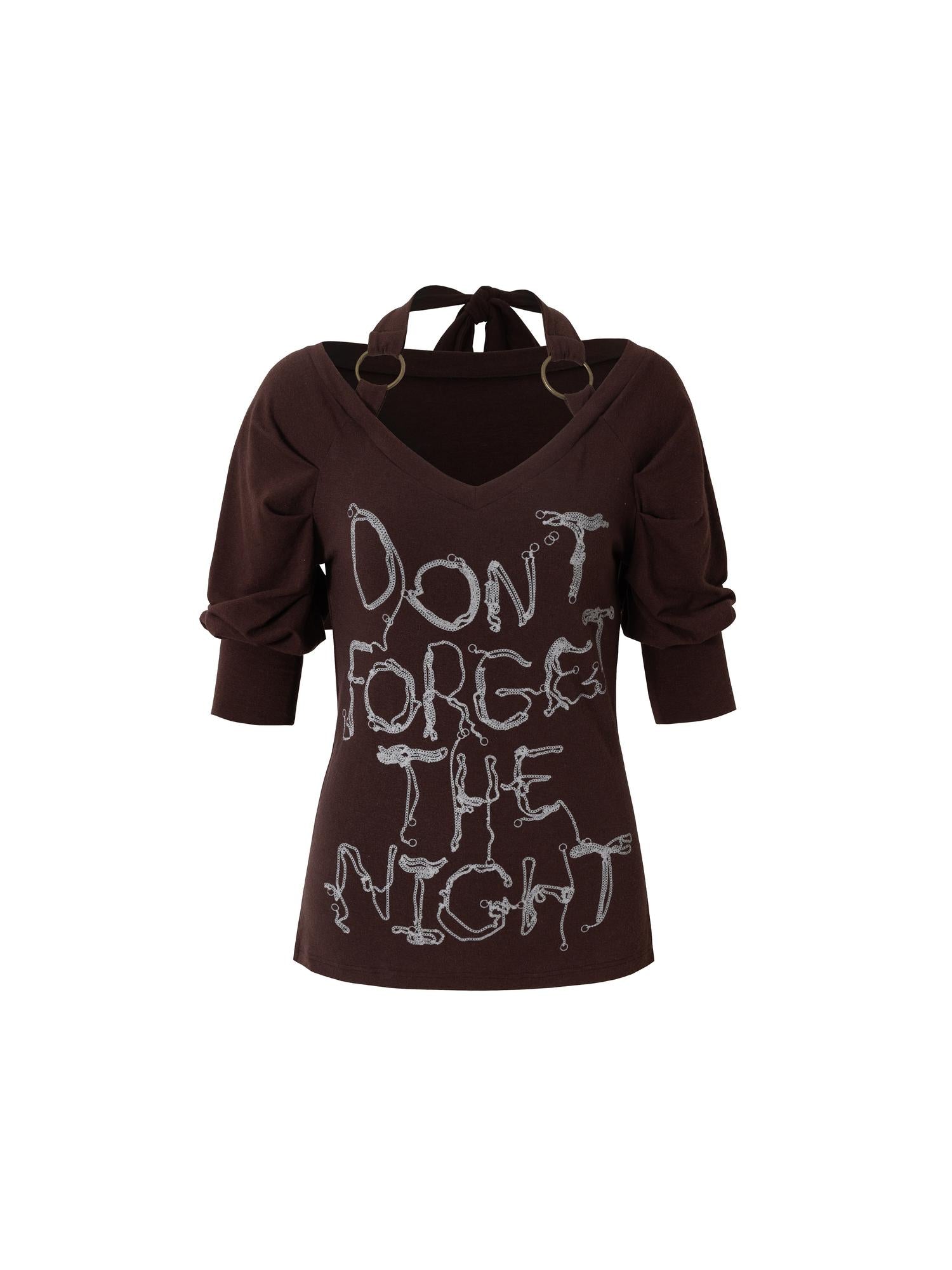 NO ROMANCE Vintage Punk Off-Shoulder Puff Sleeve Stretch Knit T-Shirt