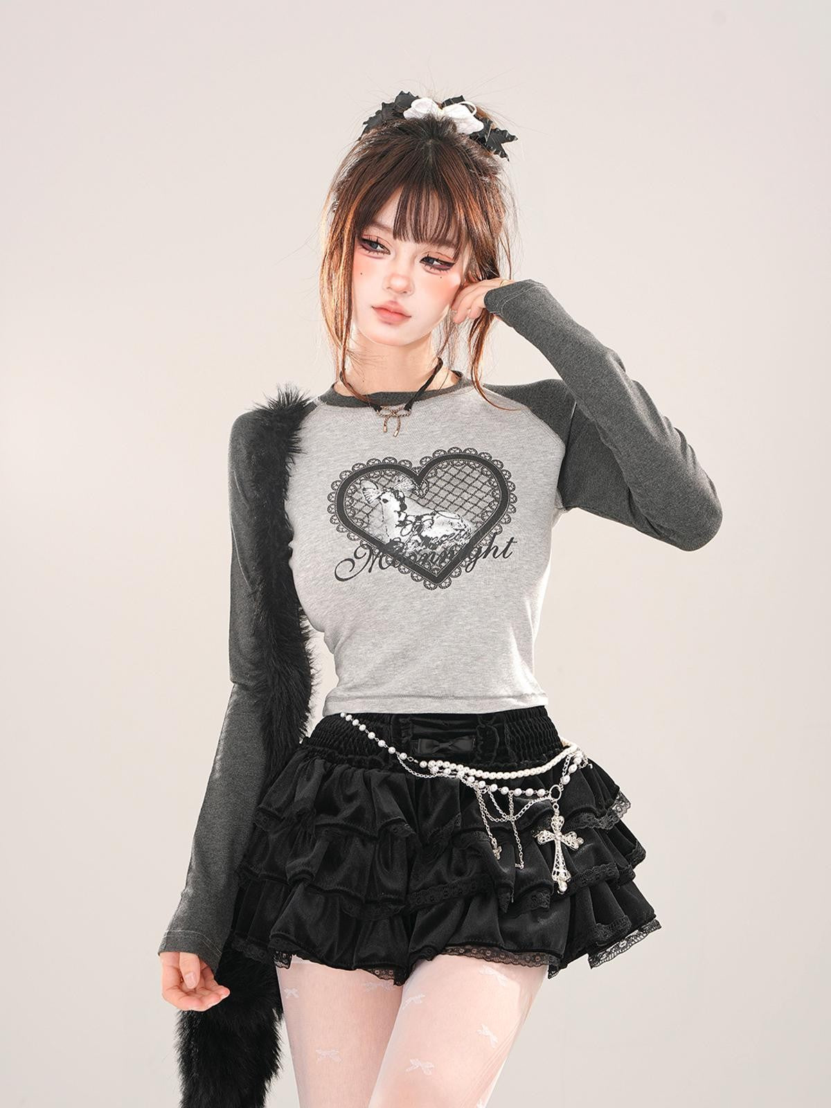kelly kitty Animal Print Crew Neck Raglan Women&
